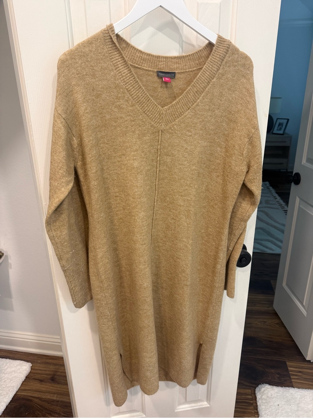 Vince Camuto tan V-neck sweater dress
